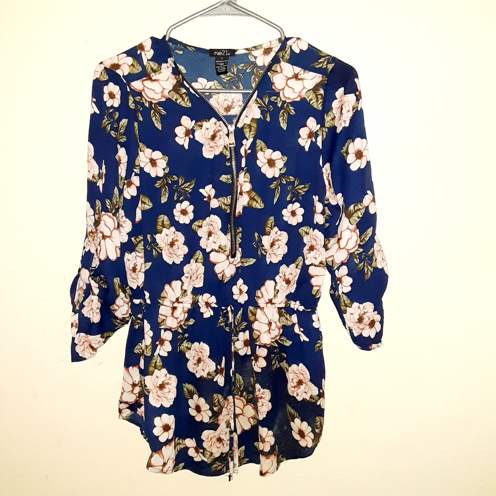 Rue 21 Navy Blue Floral Blouse